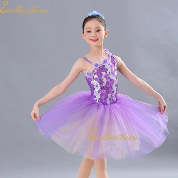 Dievča Balet Tutu Šaty Profesionálne Balet kostým Ženy Šatka Fialová Flitrami Diagonálne Rameno Kvet Tanečné Šaty Pre Deti