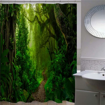 Les Prírodné Scenérie Sprchové Závesy Kvalitné Nepremokavé Sprchový Záves Strom krajiny Kúpeľňa Opony Polyester Textílie