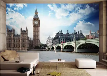 Vlastné nástenné 3d foto tapety Londýnska Temža Big Ben krajinný obraz, maľba 3d nástenné maľby, tapety na steny, 3 d