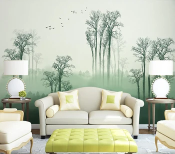Vlastné tapetu Čerstvé ručne maľované vidieku lese vtákov v pozadí na stenu