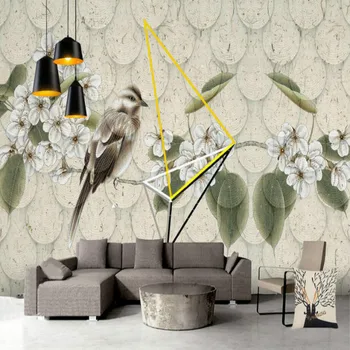 Vták kvet ročníka tapetu pozadia 3d pre obývacia izba domov zlepšenie, tapety, Maľby nástenné hodvábny papier 3d