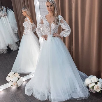 Župan De Mariee Dubaj biele Svadobné Šaty Luxusné Appliques Čipky Svadobné Šaty na Zákazku Šaty Svadobné Vestidos De Novia 2021